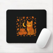 Autumn Cat Illustration With Falling Leaves For Ev Mousepad (Mit Mouse)