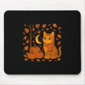 Autumn Cat Illustration With Falling Leaves For Ev Mousepad (Vorne)