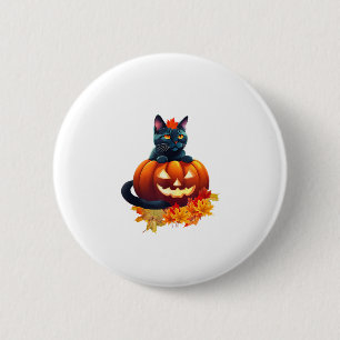Autumn Cat, Pumpkin, Halloween Graphic Design Button