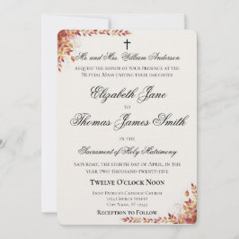 Autumn Catholic Red and Gold Wedding Invitation Einladung