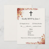 Autumn Catholic Red and Gold Wedding RSVP Karte (Vorne/Hinten)