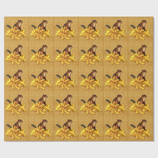 Autumn Chipmunk mit Acron Imitate Leinwand Geschenkpapier (Flach)