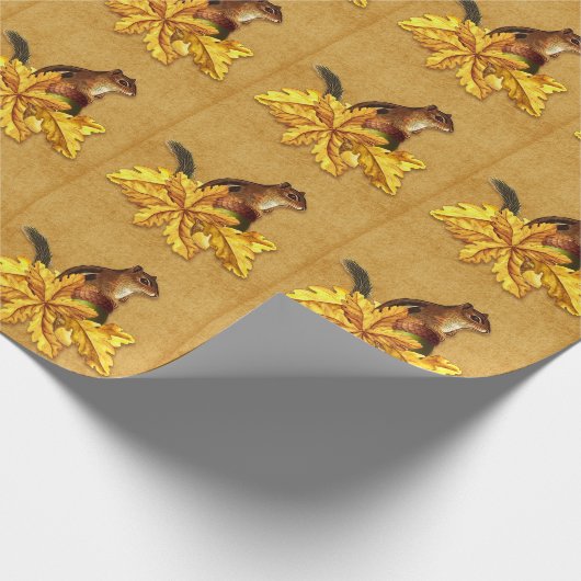 Autumn Chipmunk mit Acron Imitate Leinwand Geschenkpapier (Ecke)