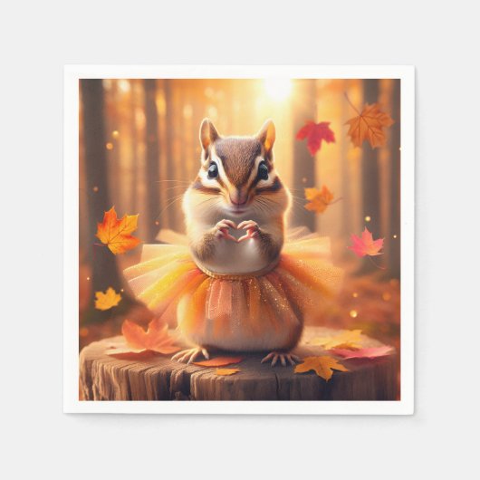 Autumn Chipmunk mit Tutu und Herz Serviette (Vorderseite)