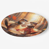 Autumn Chipmunks tanzen Pappteller (Schrägansicht)