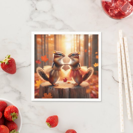 Autumn Chipmunks tanzen Serviette (Beispiel)
