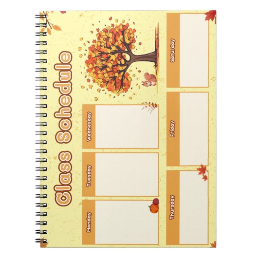 Autumn Class Schedule with Cute Fall Illustrations Notizblock (Vorderseite)