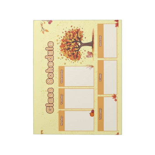 Autumn Class Schedule with Cute Fall Illustrations Notizblock (Rotiert)