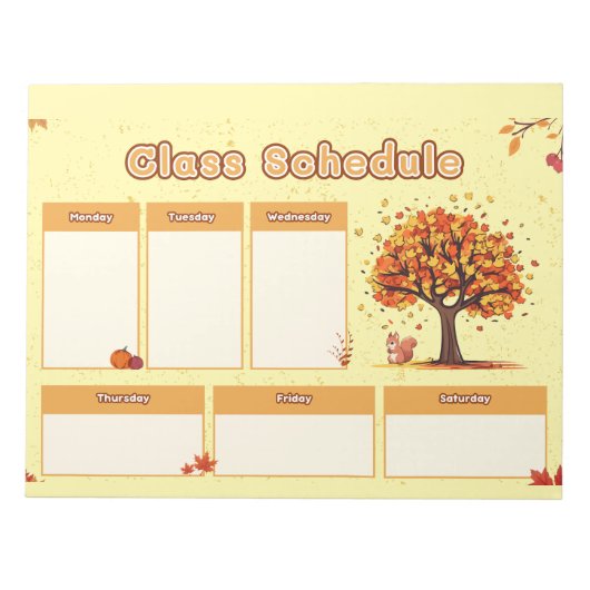 Autumn Class Schedule with Cute Fall Illustrations Notizblock (Vorderseite)