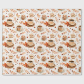 Autumn Coffee Cups and Leaves Cozy Fall Watercolor Geschenkpapier (Flach)