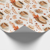 Autumn Coffee Cups and Leaves Cozy Fall Watercolor Geschenkpapier (Ecke)