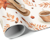 Autumn Coffee Cups and Leaves Cozy Fall Watercolor Geschenkpapier (Rolleneckpunkt)