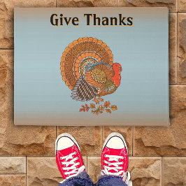 Autumn Colours Male Turkey in Leaves Give Thanks Fußmatte