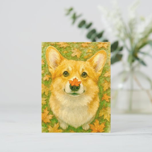 Autumn Corgi Charm Cozy Fall Postcard Postkarte (Stehend Vorderseite)