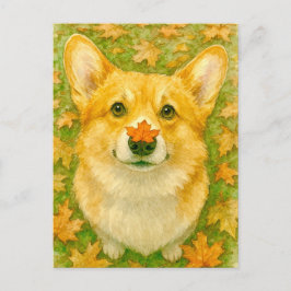 Autumn Corgi Charm Cozy Fall Postcard Postkarte