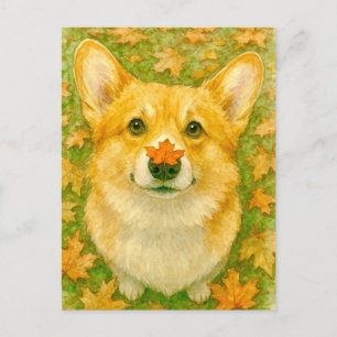 Autumn Corgi Charm Cozy Fall Postcard Postkarte