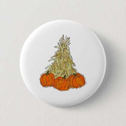 Autumn Cornstalks Pumpkins Button (Vorderseite)