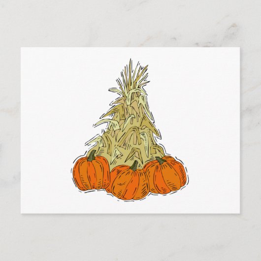 Autumn Cornstalks Pumpkins Postkarte (Vorderseite)