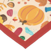 Autumn Cosy Fall Pattern Red Border Pumpkins Leaf Kurzer Tischläufer (Ecke)