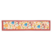 Autumn Cosy Fall Pattern Red Border Pumpkins Leaf Kurzer Tischläufer (Horizontal)