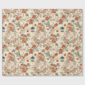 Autumn Cream Orange Floral Chinoiserie Geschenkpapier (Flach)