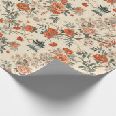 Autumn Cream Orange Floral Chinoiserie Geschenkpapier (Ecke)