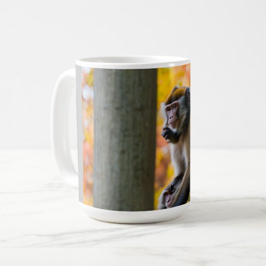 Autumn Curiosity: Monkeys at the Zoo in Fall Kaffeetasse (Vorderseite Links)