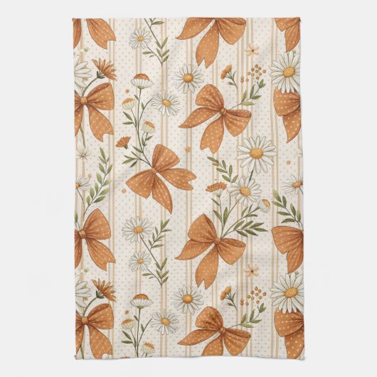 Autumn Daisy and Bow Floral Pattern Geschirrtuch (Vertikal)