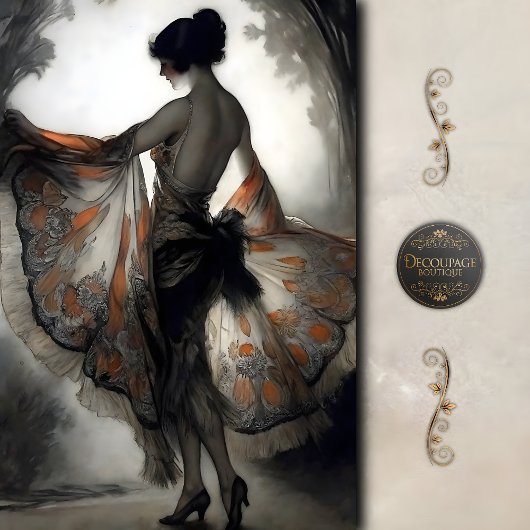 Autumn Dancer in Black & Burnt Orange Decoupage Seidenpapier