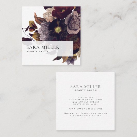 Autumn Dark Moody Floral Bouquet Quadratische Visitenkarte (Vorne/Hinten)