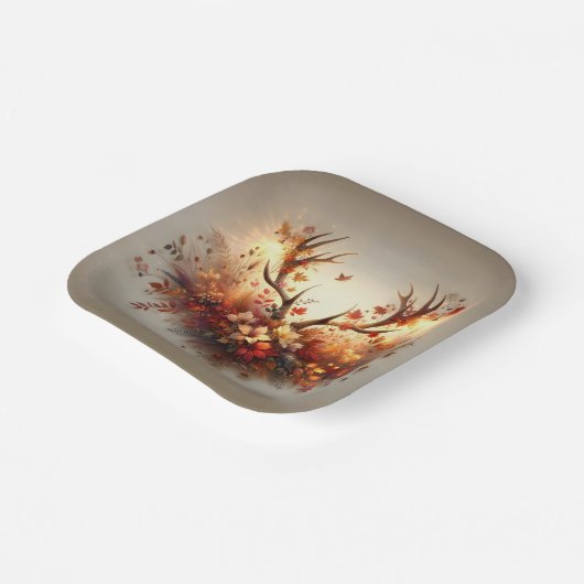 Autumn Deer Antler Bouquet Pappteller (Gewinkelt)