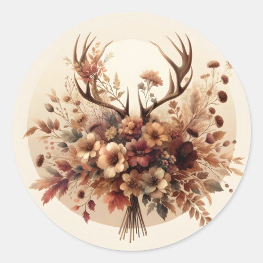 Autumn Deer Antler Bouquet Runder Aufkleber (Vorderseite)