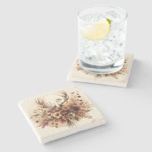 Autumn Deer Antler Bouquet Steinuntersetzer (Seitenansicht)