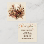 Autumn Deer Antlers Floral Bouquet Quadratische Visitenkarte (Vorne/Hinten)