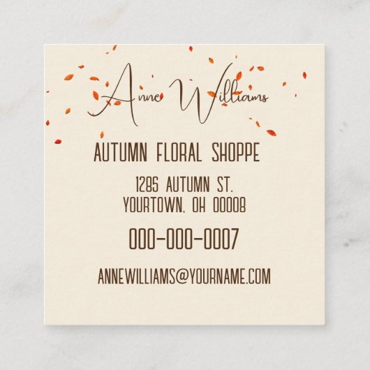 Autumn Deer Antlers Floral Bouquet Quadratische Visitenkarte (Rückseite)