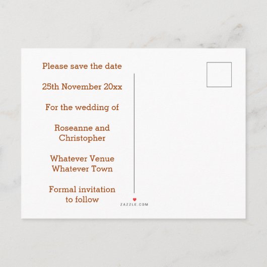 Autumn Design Wedding speichert das Datum Ankündigungspostkarte (Rückseite)