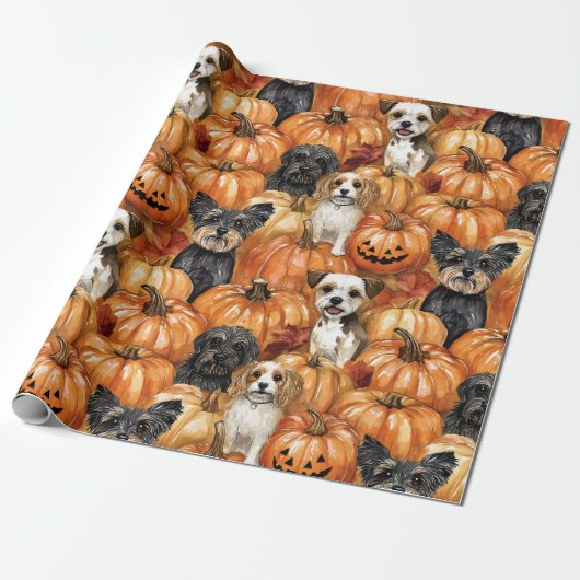 Autumn Dogs in a Pumpkin Patch Halloween Geschenkpapier (Ungerollt)