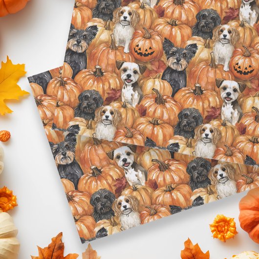 Autumn Dogs in a Pumpkin Patch Halloween Seidenpapier