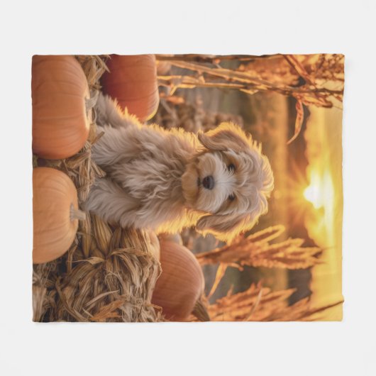 Autumn Doodle Pup Fleecedecke (Vorderseite (Horizontal))
