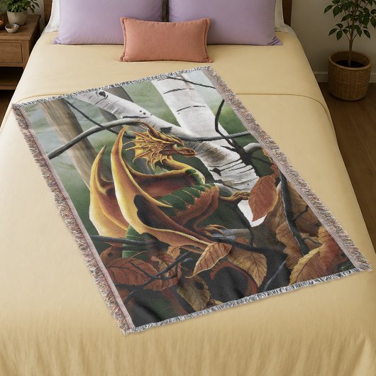 Autumn Dragon Orange Green Fantasy Decke