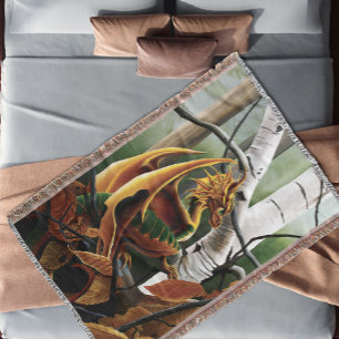 Autumn Dragon Orange Green Fantasy Decke
