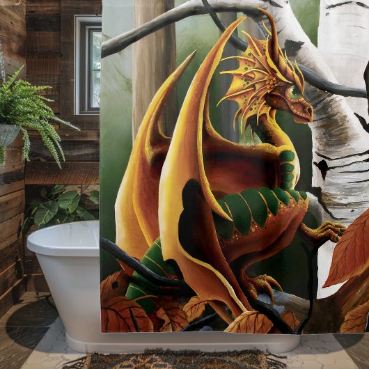 Autumn Dragon Orange Green Fantasy Duschvorhang