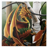 Autumn Dragon Orange Green Fantasy Fliese (Vorderseite)