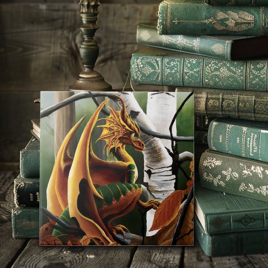 Autumn Dragon Orange Green Fantasy Fliese