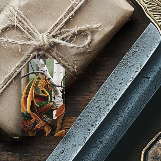 Autumn Dragon Orange Green Fantasy Geschenkanhänger