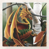 Autumn Dragon Orange Green Fantasy Glasuntersetzer (Vorderseite)