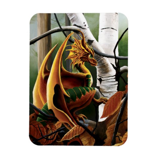 Autumn Dragon Orange Green Fantasy Magnet (Vertikal)