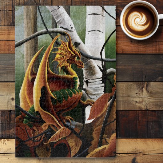 Autumn Dragon Orange Green Fantasy Puzzle