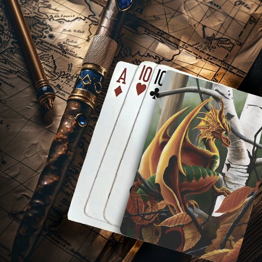 Autumn Dragon Orange Green Fantasy Spielkarten