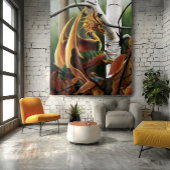 Autumn Dragon Orange Green Fantasy Wandteppich